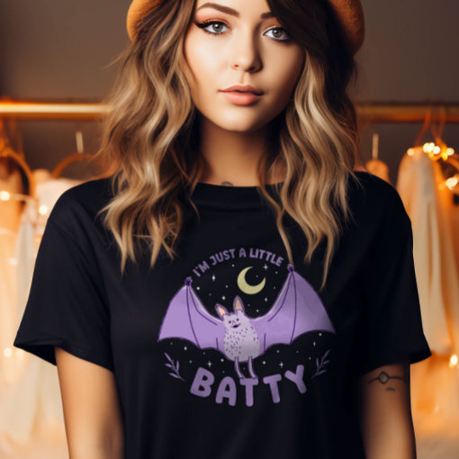 I'm Just A Little Batty Funny Halloween Bat Pun T-Shirt | Zazzle