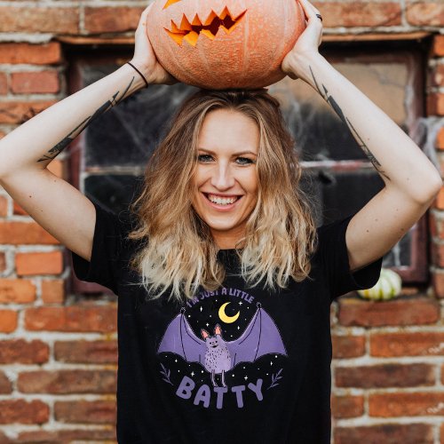 Im Just A Little Batty Funny Halloween Bat Pun T_Shirt