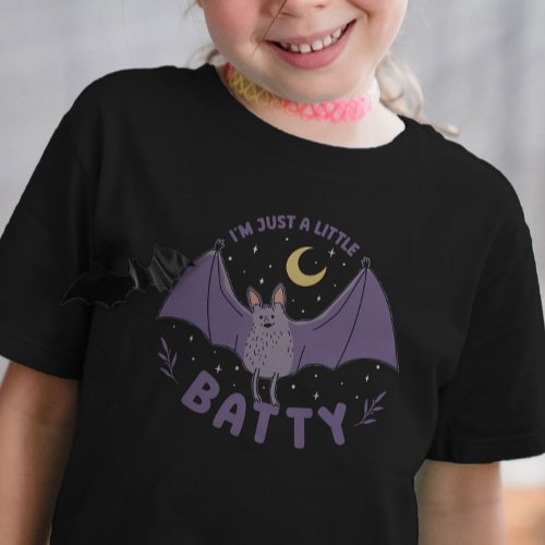 Im Just A Little Batty Funny Halloween Bat Pun T_Shirt