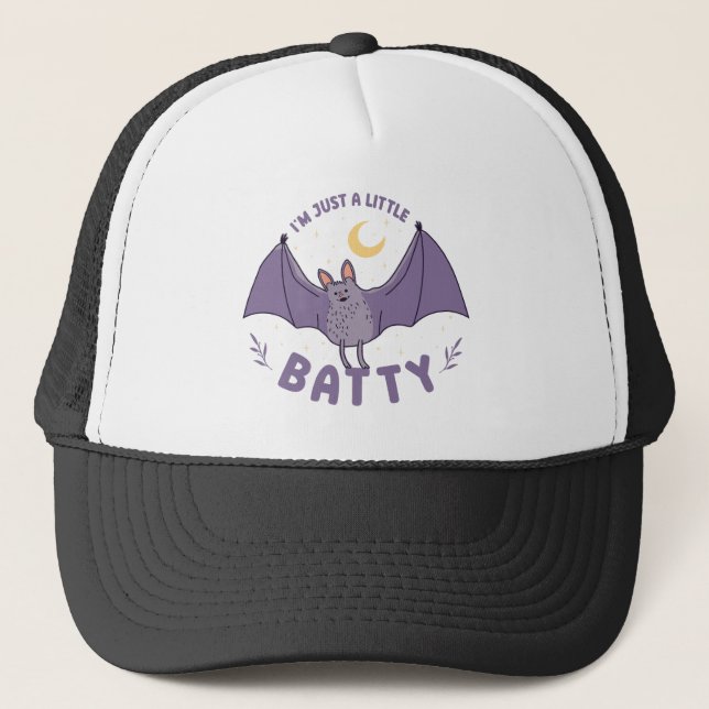 I'm Just A Little Batty Funny Halloween Bat Pun Trucker Hat (Front)