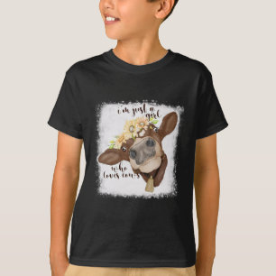 Im Just Girl Who Loves Cows Bleached Shirt Cow Lov