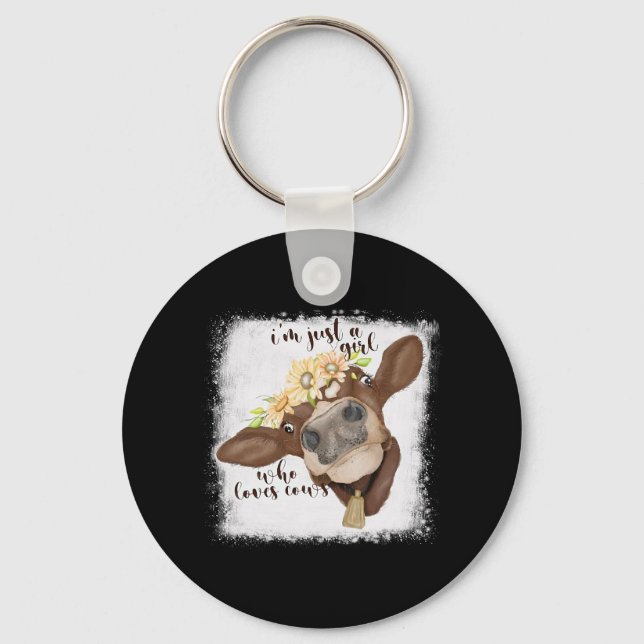Im Just Girl Who Loves Cows Bleached Shirt Cow Lov Keychain (Front)