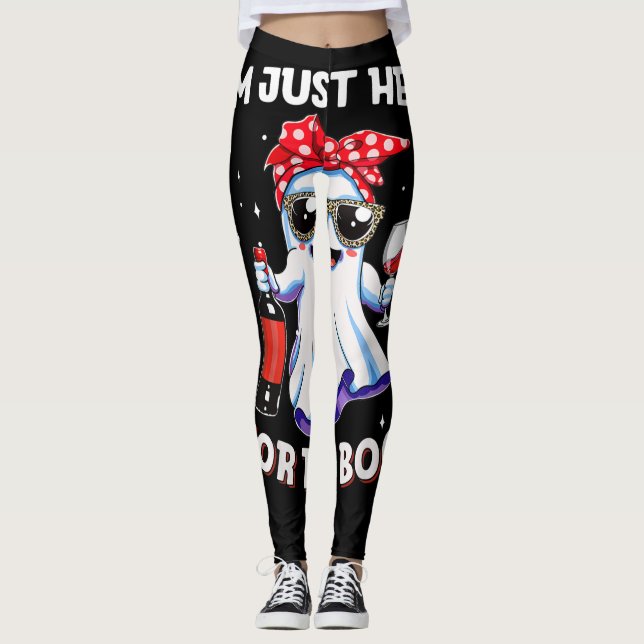 Im Just Here Boos Halloween Funny Wine Ghost Women Leggings (Front)