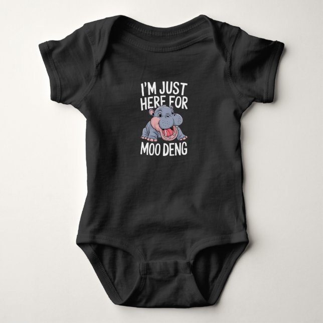 I'm Just Here For Moo Deng Cute Baby Hippo  Baby Bodysuit (Front)
