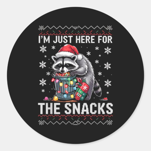 I'm Just Here For Snacks Raccoon Christmas Kids To Classic Round Sticker (Front)