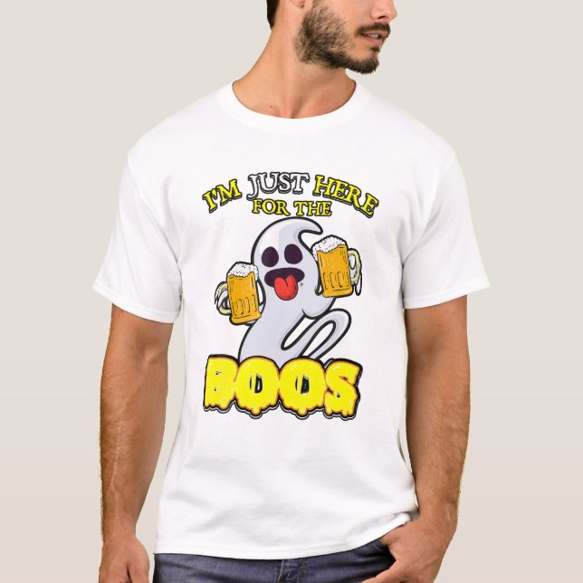 I'm Just Here For The Boos - Beer Lover Spooky Gif T-Shirt (Front)