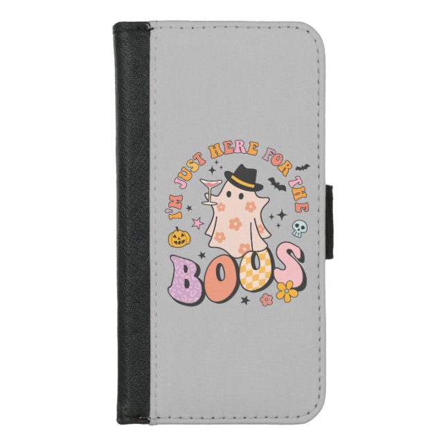 I'm just here for the Boos, Retro Groovy Halloween iPhone Wallet Case (Front)