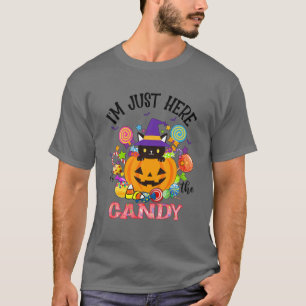 I'm Just Here For The Candy Pumpkin Halloween Cat T-Shirt