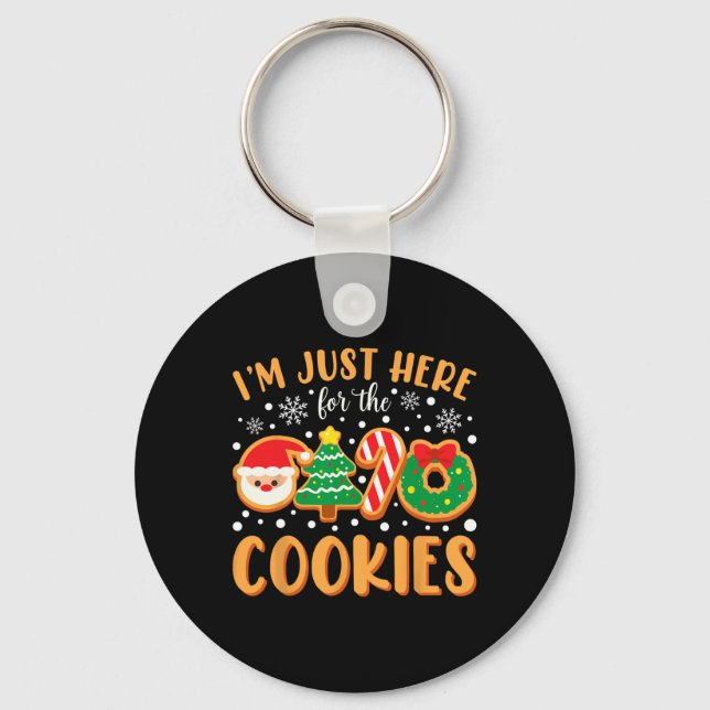 I'm Just Here For The Cookies Funny Xmas Meme Cute Keychain (Front)