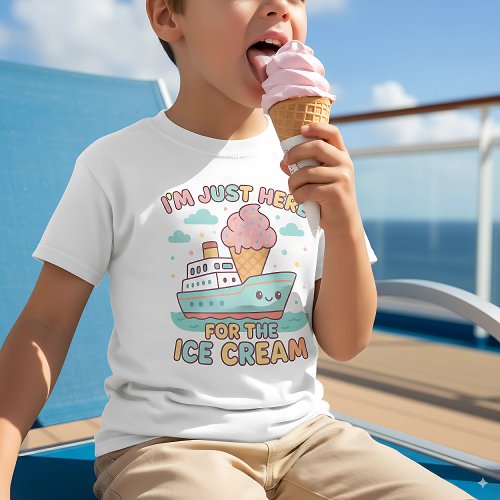 cute kid in cruise t-shirt eating an icecream