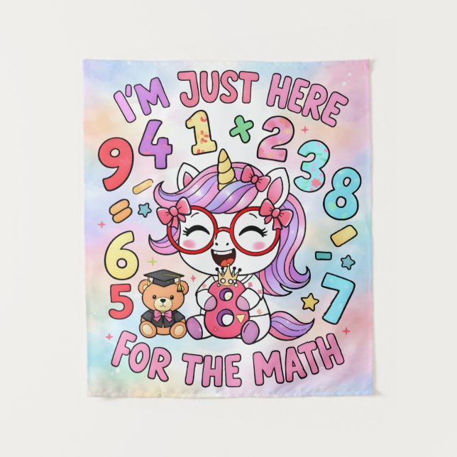 Im Just Here For The Math Cute Unicorn Poster Tapestry (Front)