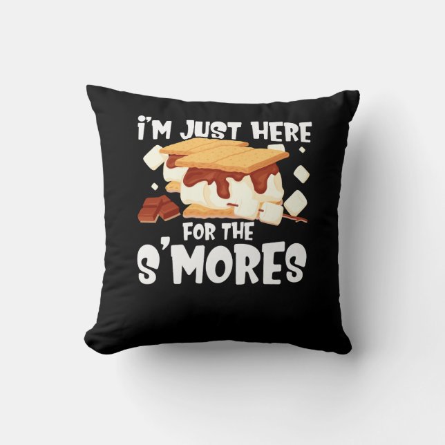 I'm Just Here For The Smores Campfire S'Mores Camp Throw Pillow (Front)