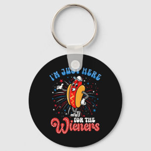 I'm Just Here For The Wieners Firework Hot Dog 4th Keychain
