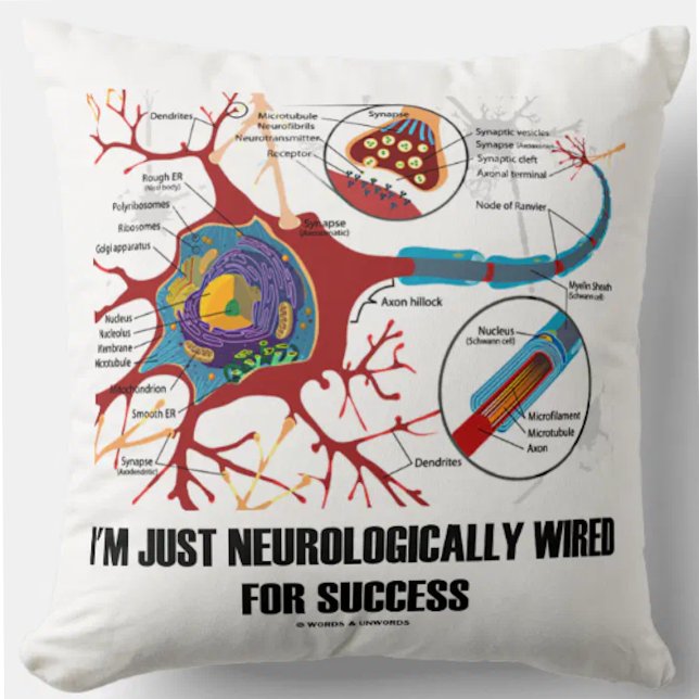 I'm Just Neurologically Wired For Success (Neuron) Throw Pillow (Throw pillow featuring neuron/synapse for anyone who is just neurologically wired for success!)