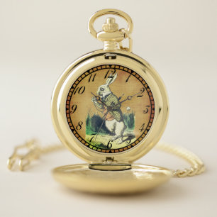 I'm Late! Alice in Wonderland White Rabbit Pocket Watch