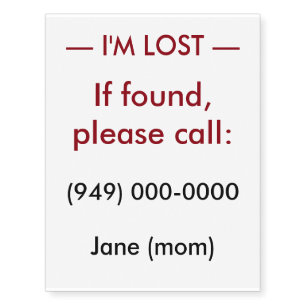 "I'm Lost" temporary tattoo for children
