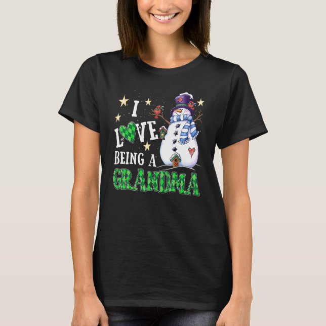 I'm Love Being A Grandma Buffalo Plaid Snowman Chr T-Shirt (Front)