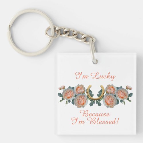Im Lucky Because Im Blessed Quote Horseshoe Keychain
