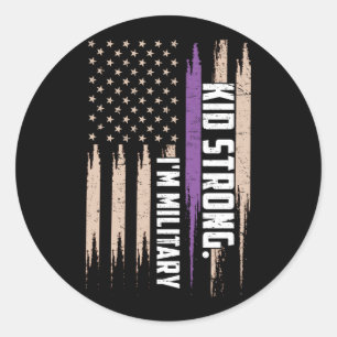 I'm Military Kid Strong American Flag Purple Up Classic Round Sticker
