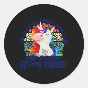 I'M Mostly Peace Love And A Little Go Yoga Unicorn Classic Round Sticker