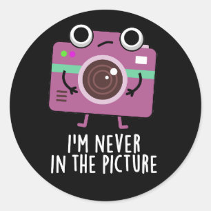I'm Never In The Picture Funny Camera Pun Dark BG Classic Round Sticker