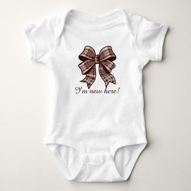 I'm new,checkered design baby bodysuit (Front)