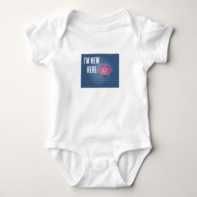 I'm New Here Pink Flower Blue Water Infant Floral Baby Bodysuit (Front)