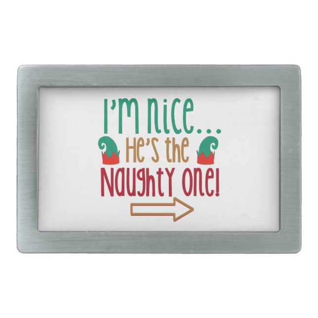 Im Nice Hes Naughty Elf Hat Belt Buckle (Front)