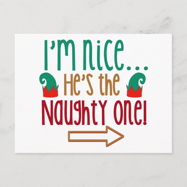 Im Nice Hes Naughty Elf Hat Postcard (Front)