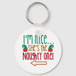 Im Nice Shes Naughty Elf Hat Keychain