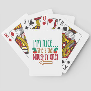Im Nice Shes Naughty Elf Hat Poker Cards