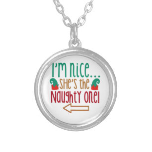 Im Nice Shes Naughty Elf Hat Silver Plated Necklace