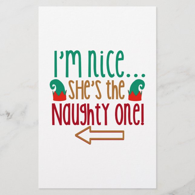 Im Nice Shes Naughty Elf Hat Stationery (Front)