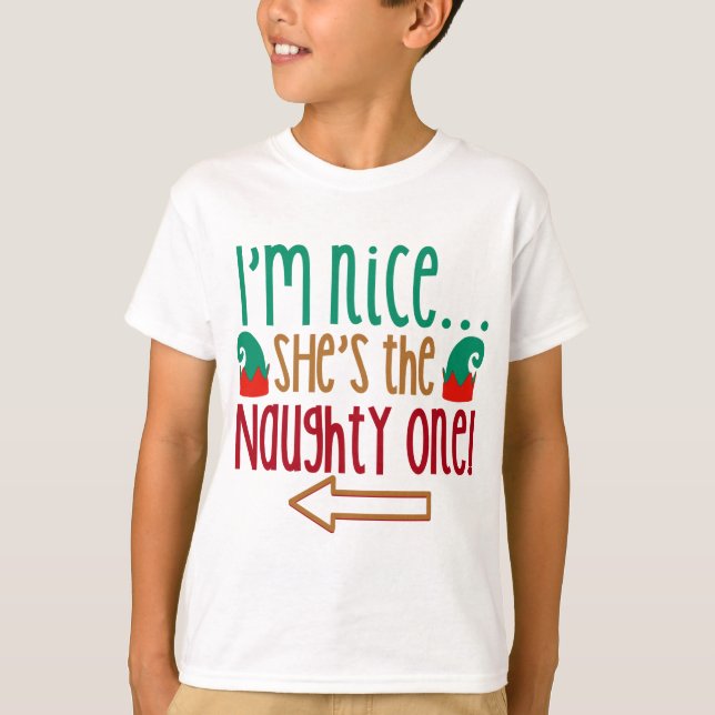 Im Nice Shes Naughty Elf Hat T-Shirt (Front)