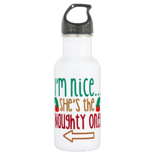 Im Nice Shes Naughty Elf Hat Water Bottle