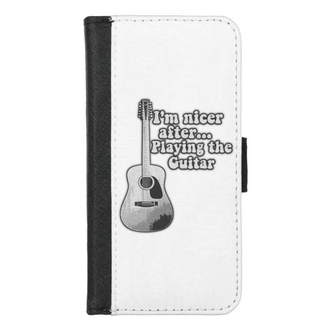 I'm nicer after playing the guitar. black and whit iPhone wallet case (Front)