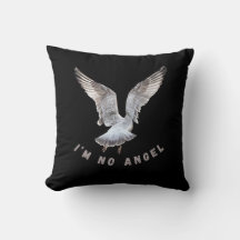 I'm No Angel Seagull Black Throw Pillow