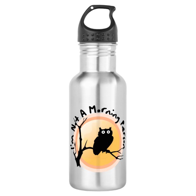I'm Not A Morning Person funny owl quote Stainless Steel Water Bottle (Front)
