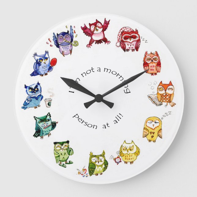 Im not a morning person - rainbow owls large clock (Front)