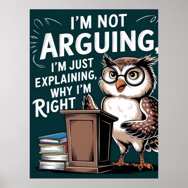 "I'm Not Arguing, Just Explaining" Fun Owl Cartoon Poster (Front)