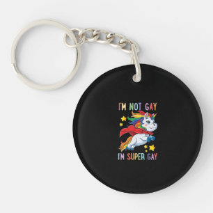 Im Not Gay Im Super Gay Pride LGBT Flag Unicorn Keychain