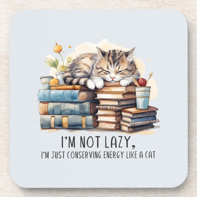 I'm Not Lazy Cute Cat Beverage Coaster (Front)