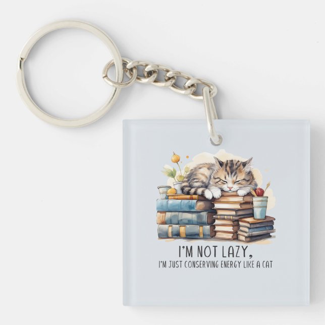 I'm Not Lazy Cute Cat Keychain (Front)
