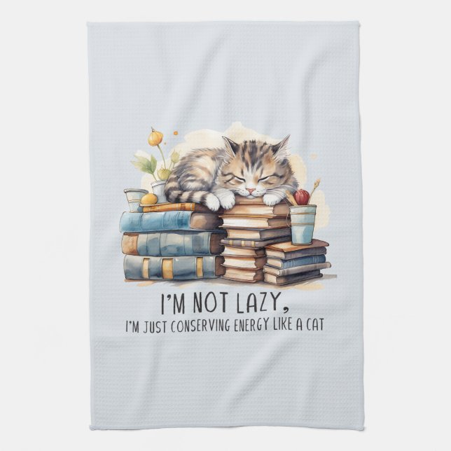 I'm Not Lazy Cute Cat Kitchen Towel (Vertical)