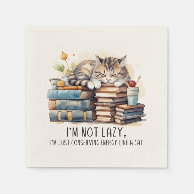 I'm Not Lazy Cute Cat Napkins (Front)