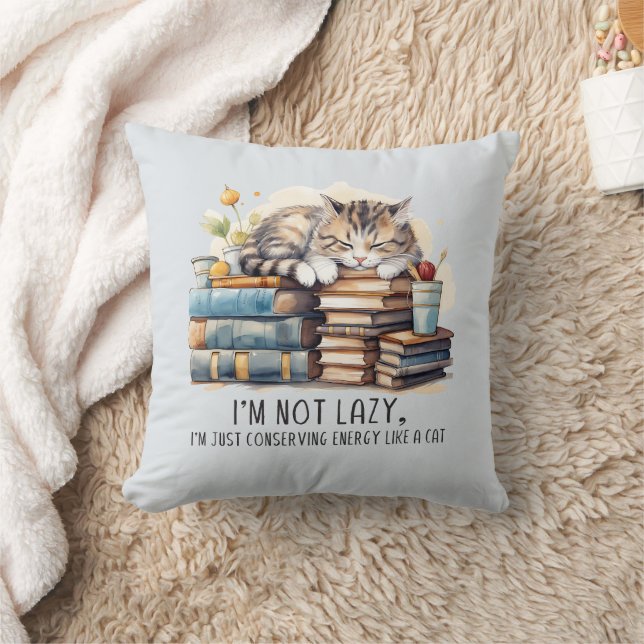 I'm Not Lazy Cute Cat Throw Pillow (Blanket)