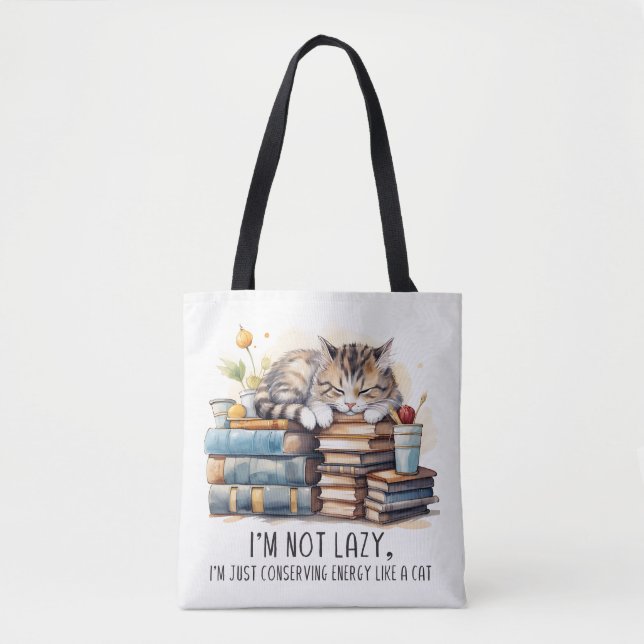 I'm Not Lazy Cute Cat Tote Bag (Front)