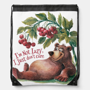 I'M NOT LAZY I JUST DON'T CARE BEAR UNDER TREE DRAWSTRING BAG