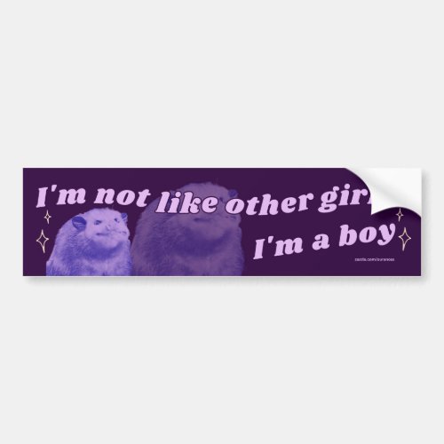 Im not like other girls Im a boy possum funny Bumper Sticker