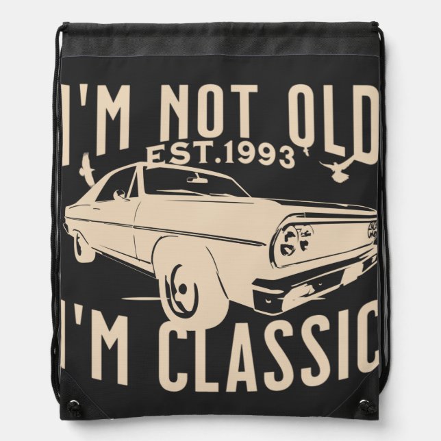 Im not old Im classic modern black car lovers cool Drawstring Bag (Front)